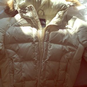 White north face bubble coat